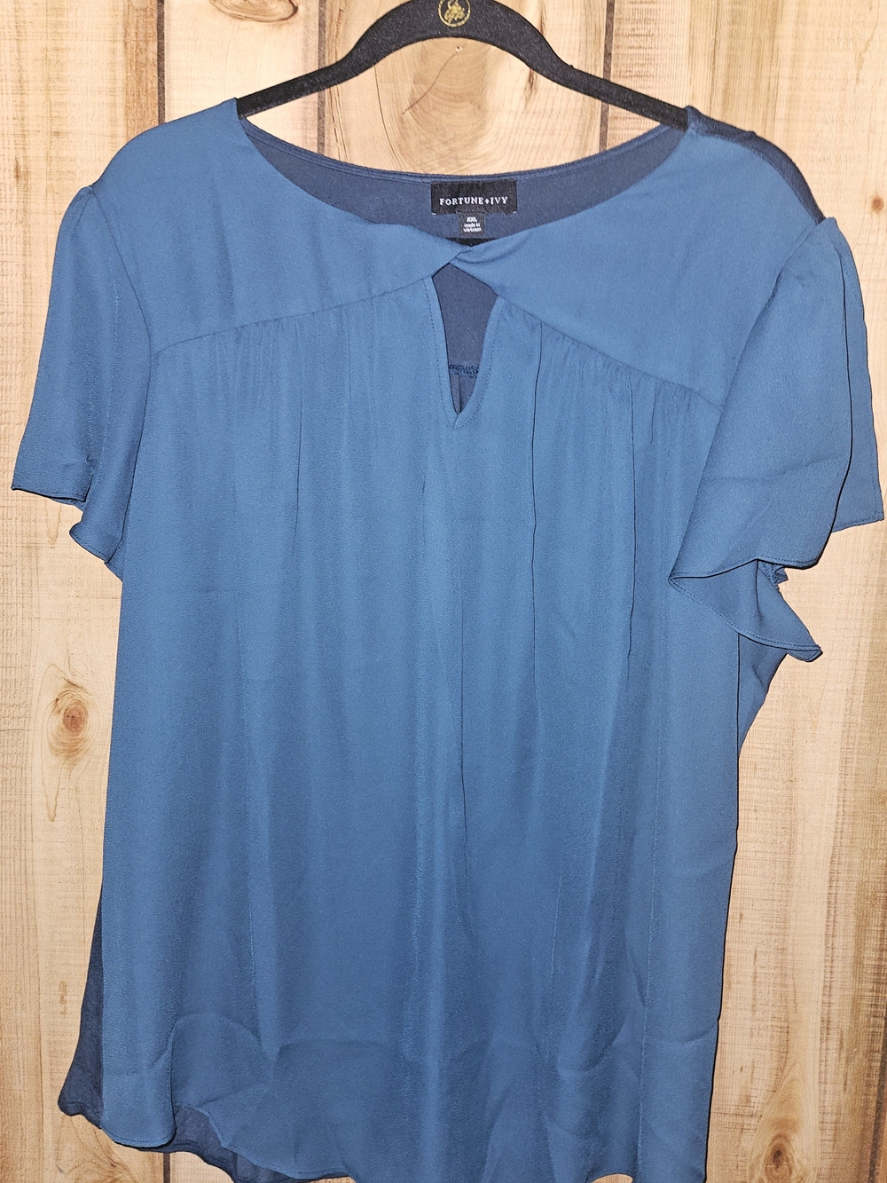 Fortune & Ivy Teal Flutter-Sleeve Blouse